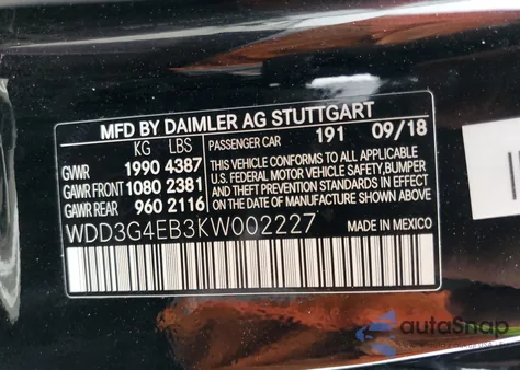 2019 Mercedes-Benz A 220 из США, поврежденный, VIN WDD3G4EB3KW002227